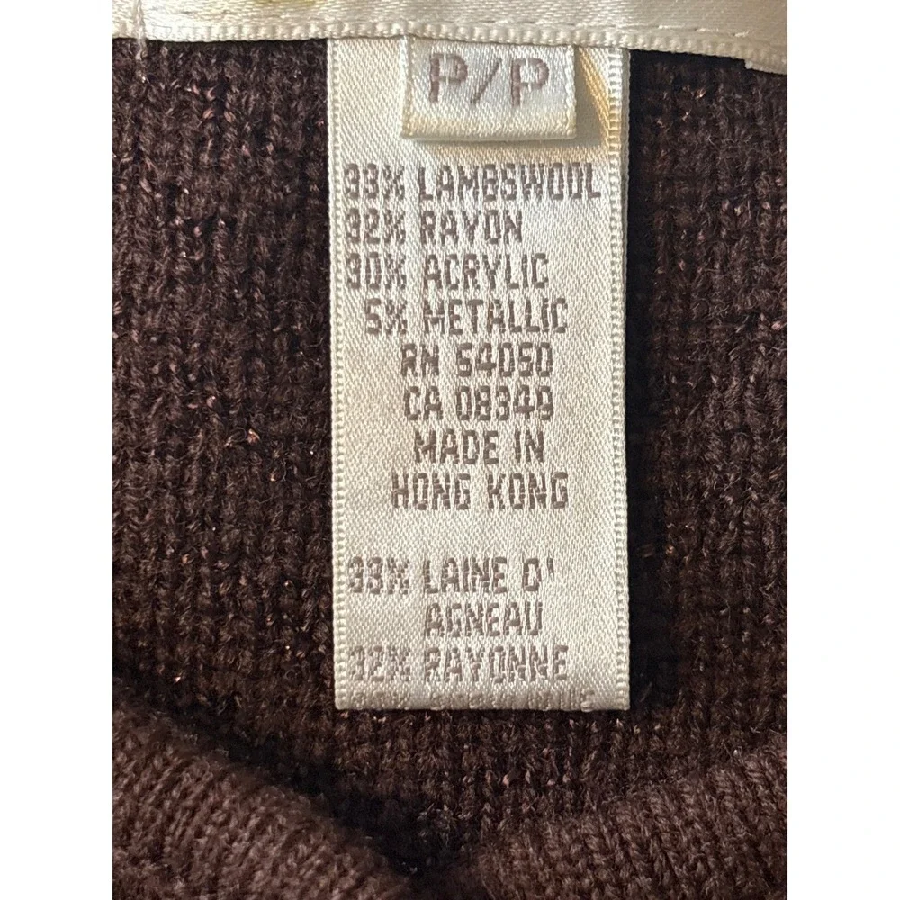 Jones New York Cardigan Petite PP Brown Excellent Metallic Chevron‎ Knit Sweater